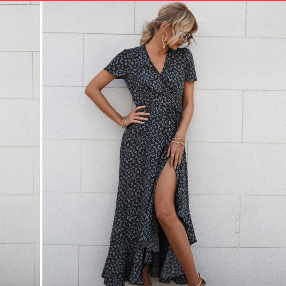 Ditsy floral self tie dress